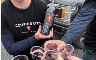 Coordinates Vineyards team tasting limited Estate Tannat after bottling at the Hye, Texas vineyard farmhouse.