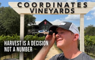 Austin Kerr tests Estate Tannat ripeness with a refractometer at Coordinates Vineyards in Hye, Texas before the 2026 Harvest