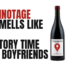 Coordinates Vineyards 2021 Pinotage bottle beside the headline “Pinotage Smells Like Story Time & Boyfriends.”